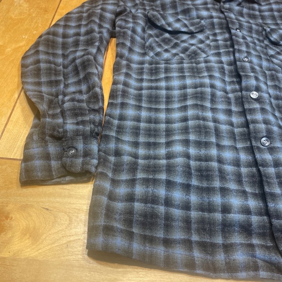 Vintage Pendleton Wool Shirt Blue/Gray Plaid Loop Collar Large 60s USA - Picture 2 of 15